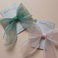 Pink and green organza hair bows with pearls