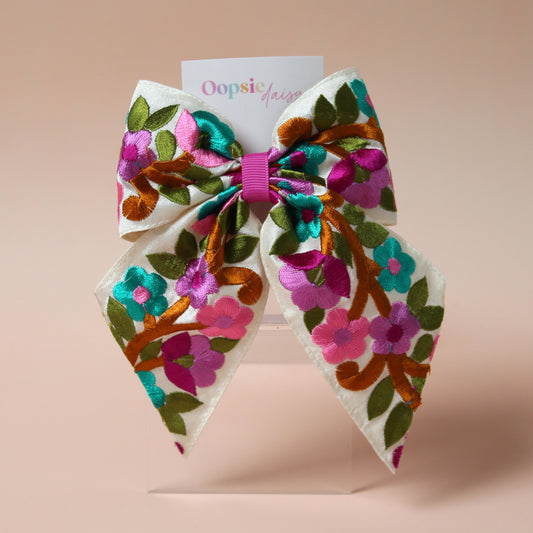 Multi colour floral hair bow clip