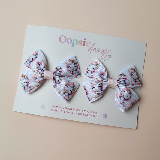 Set of 2 unicorn hair bow clips