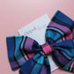 Blue & pink plaid tartan hair bow