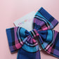 Blue & pink plaid tartan hair bow