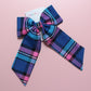 Blue & pink plaid tartan hair bow
