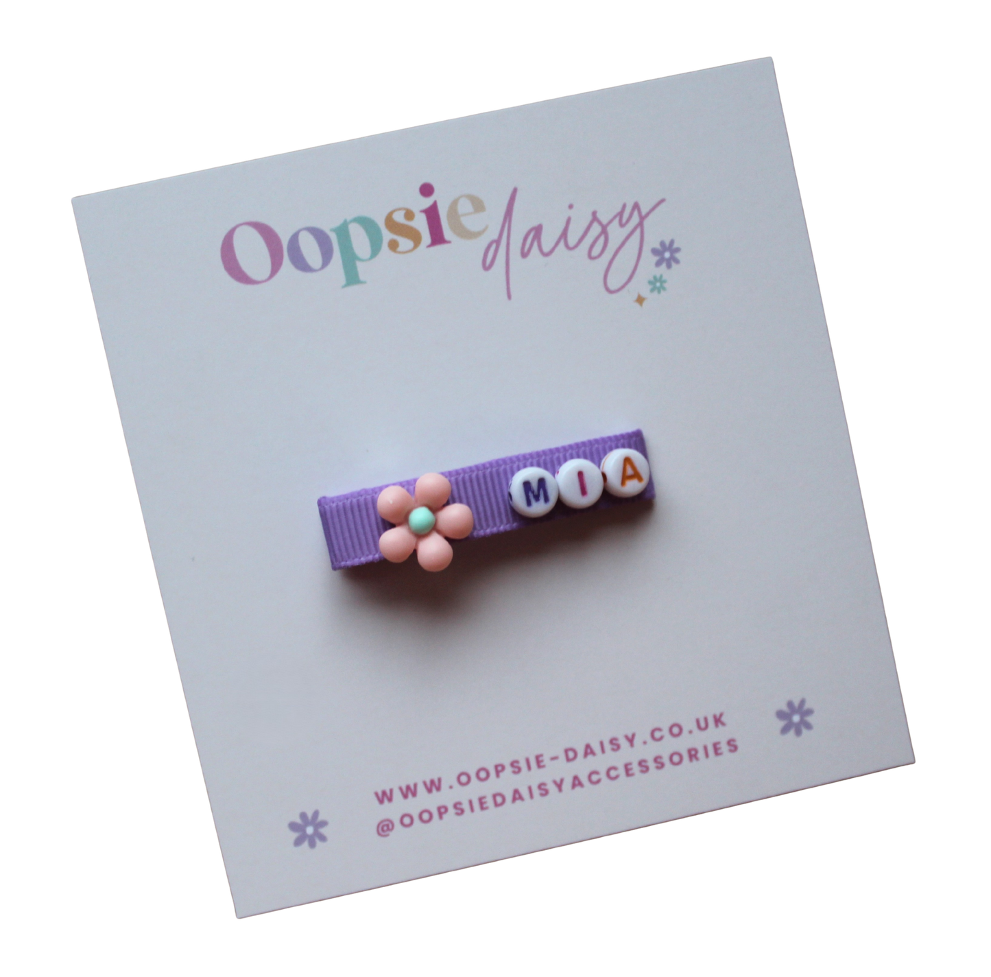 Colourful personalised name hair clip slides with flower