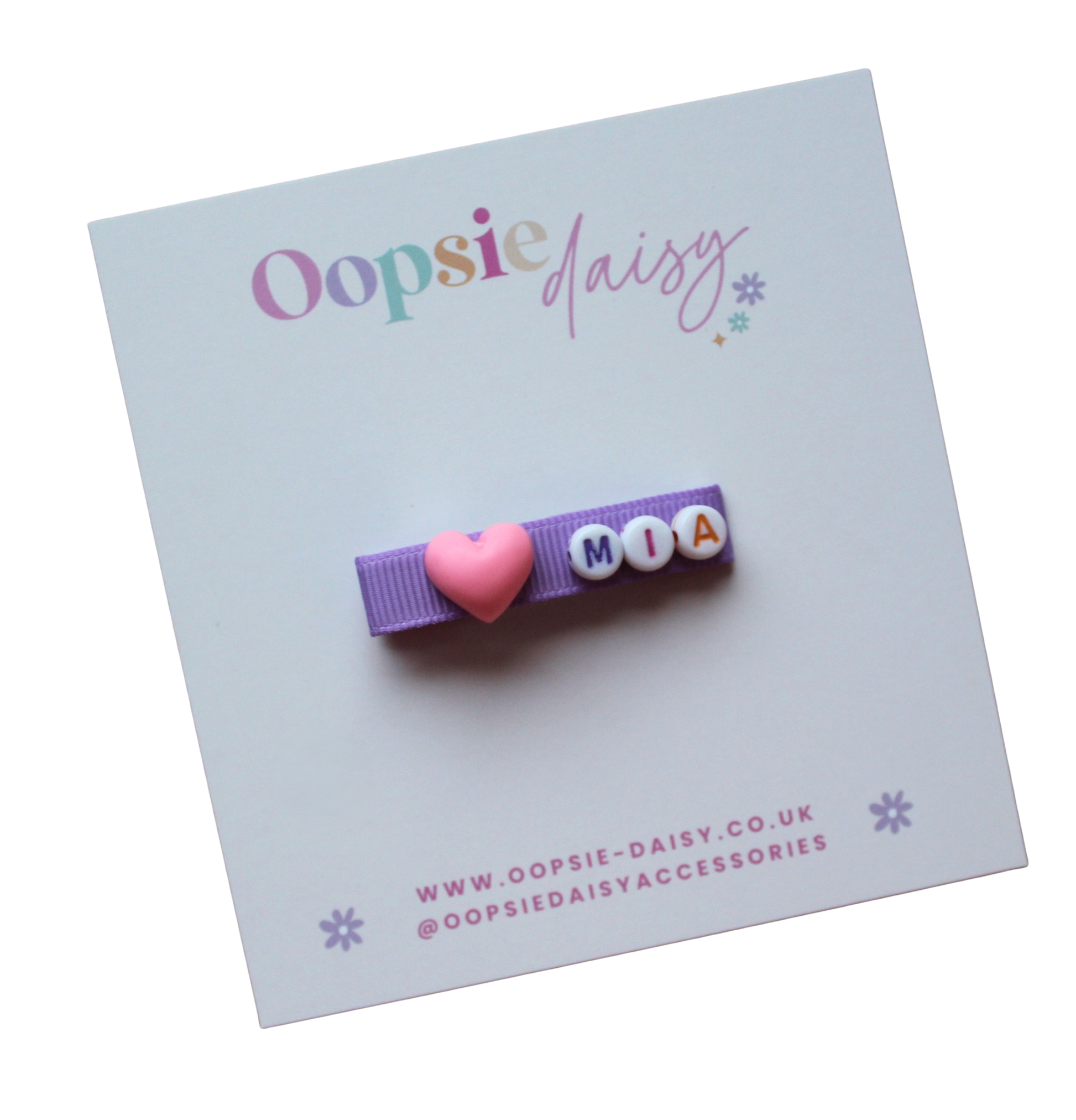 Colourful personalised name hair clip slides with heart