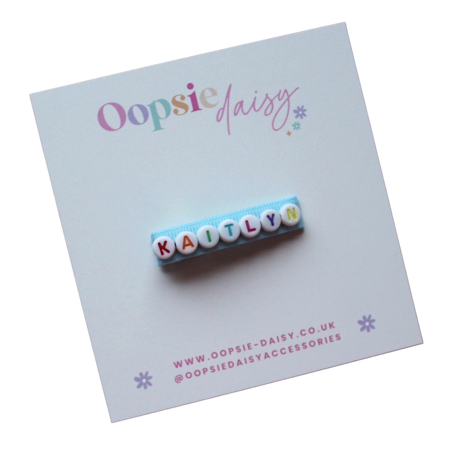 Colourful personalised name hair clip slides 